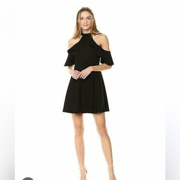 Likely Black Lavelle Cold Shoulder Ruffle Mini Dress Size 6 NWT - Picture 1 of 11